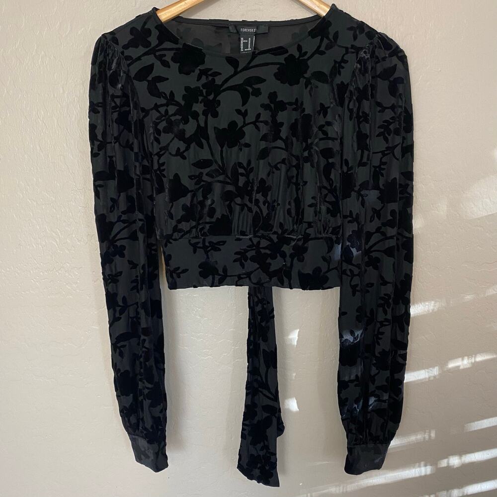Velvet Burnout Crop Top Long Sleeve Womens Sz Medium Goth Whimsigoth Dark Fairy - Picture 3 of 6